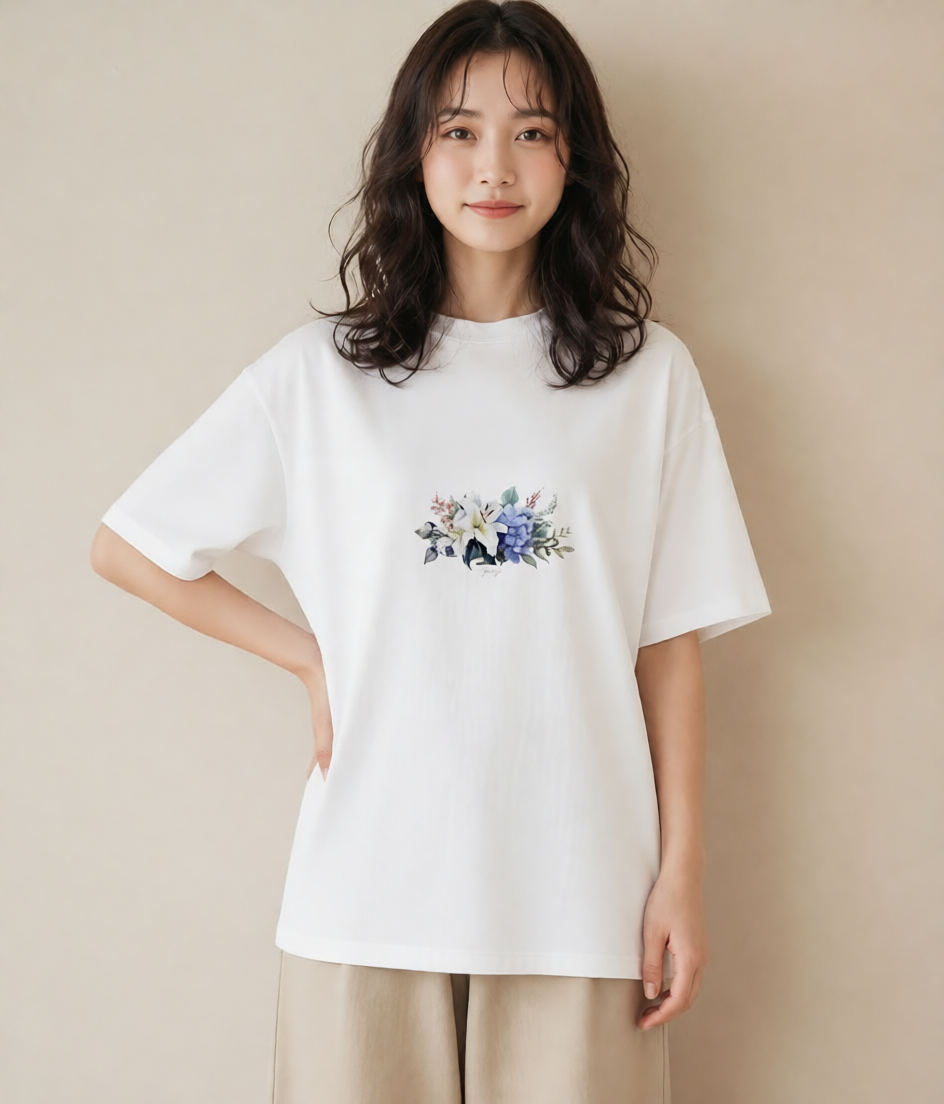 プリントTシャツ レディース ゆり 百合 花 花柄 イラスト 普段使い レイヤード 友達ギフト 白T