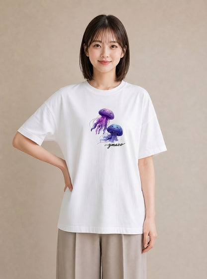 プリントTシャツ レディース くらげ クラゲ 海の生き物 海 イラスト ボタニカル 部屋着 女性向けギフト 白T YMAZO