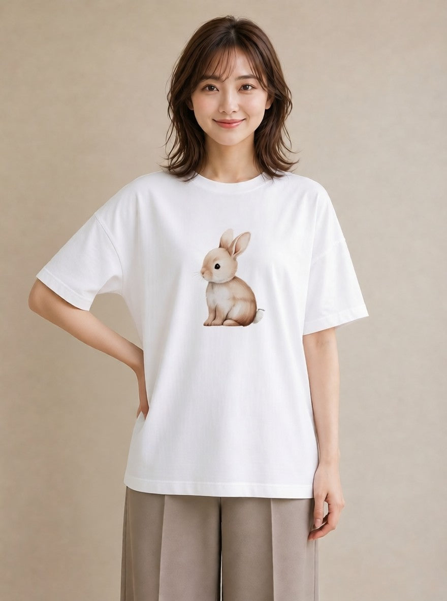 デザインTシャツ レディース ホーランドロップ ペット 動物 イラスト 公園 ママ 白T YMAZO