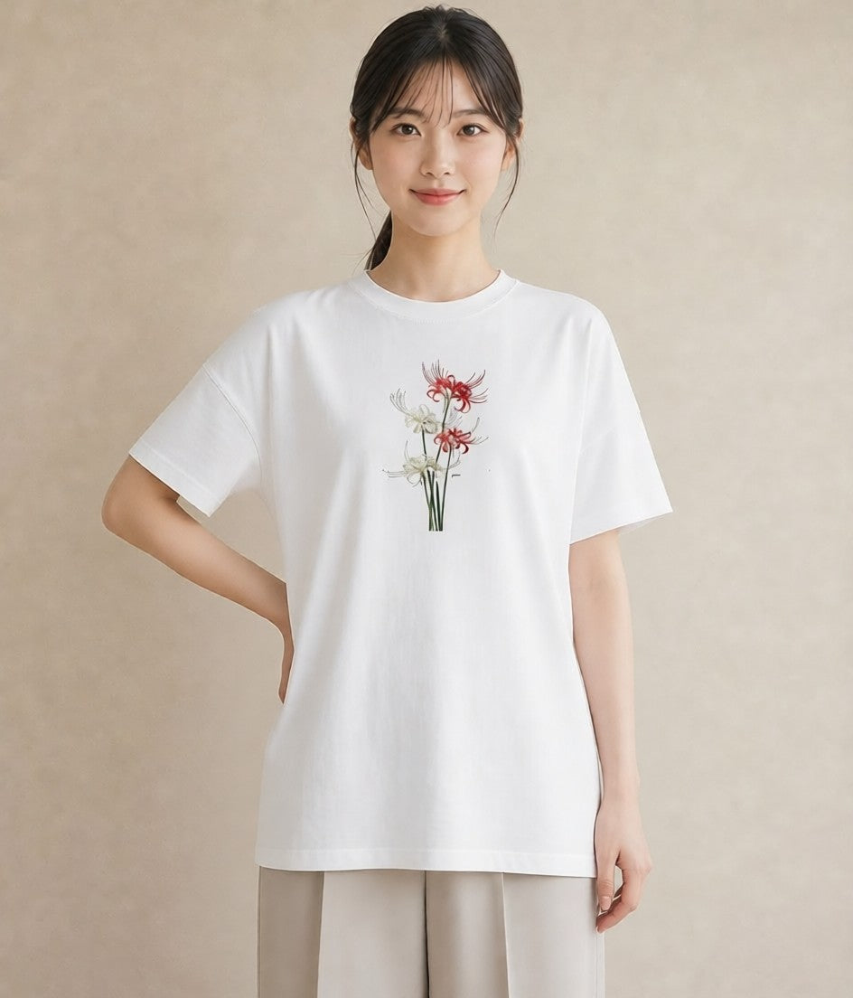 デザインTシャツ レディース 彼岸花 花 花柄 イラスト ナチュラル 在宅 公園 白T YMAZO
