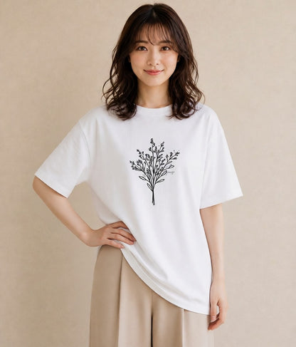 デザインTシャツ レディース 小花 花 フラワー イラスト お洒落 ペアコーデ 秋コーデ 白T YMAZO