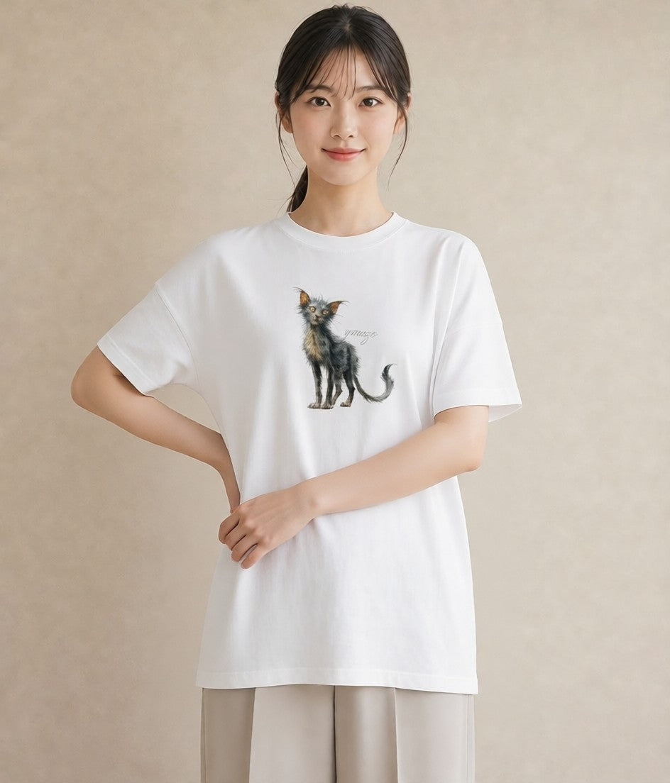 デザインTシャツ レディース ロシアンブルー 猫 ねこ イラスト 淡色 自分用 ルームウェア 白T YMAZO
