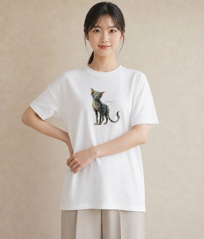 デザインTシャツ レディース ロシアンブルー 猫 ねこ イラスト 淡色 自分用 ルームウェア 白T YMAZO
