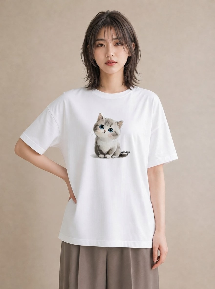 Tシャツ レディース 白猫 猫 ねこ イラスト お揃い 親子 白T YMAZO
