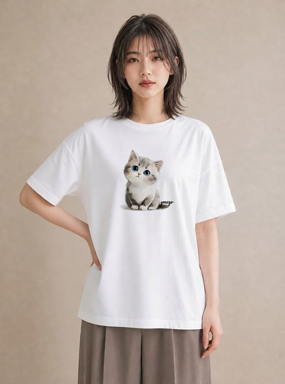 Tシャツ レディース 白猫 猫 ねこ イラスト お揃い 親子 白T YMAZO