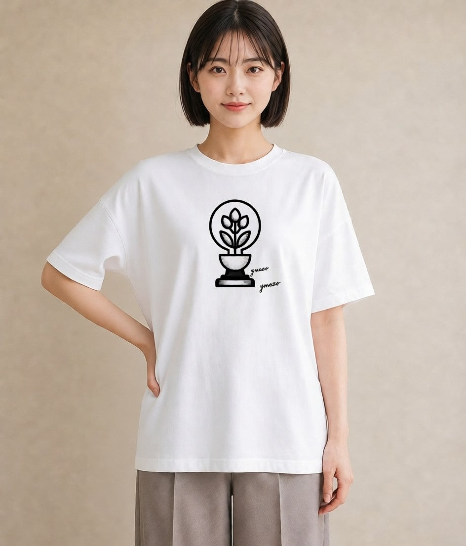 半袖Tシャツ レディース 観葉植物 ボタニカル 植物 イラスト ミニマル レイヤード 友達ギフト 白T YMAZO