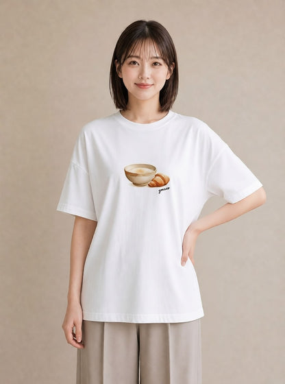 Tシャツ レディース 食パン 食べ物 フード イラスト 水彩風 自分用 ルームウェア 白T YMAZO