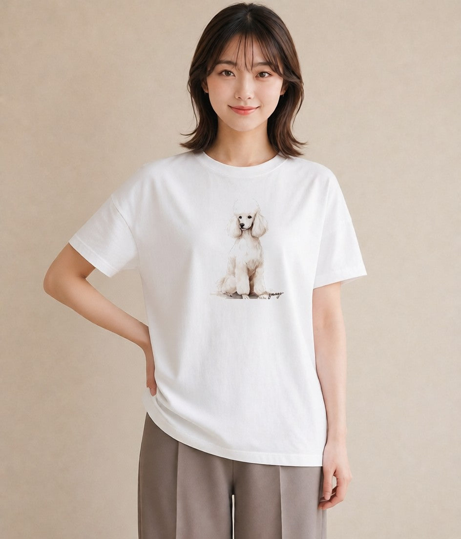 プリントTシャツ レディース トイプードル プードル 犬 いぬ イラスト ゆるかわ 母娘コーデ 自分用 白T YMAZO