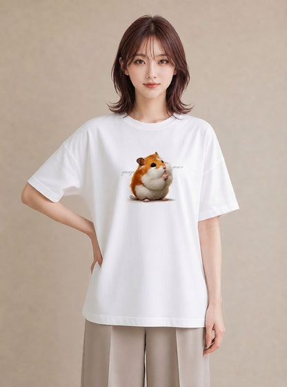 グラフィックTシャツ レディース モルモット ペット 動物 イラスト シンプル 休日 ペアコーデ 白T YMAZO