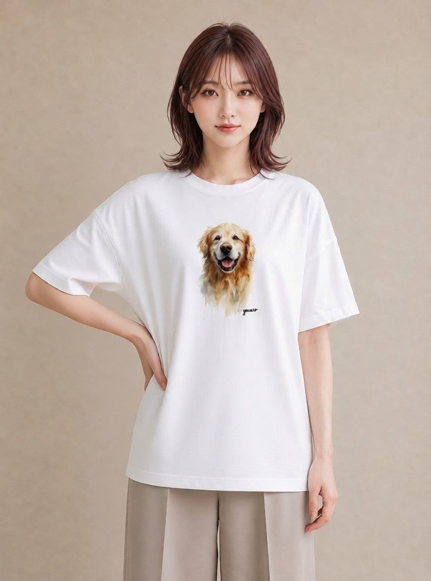 Tシャツ レディース ゴールデンレトリバー ゴールデン 犬 いぬ イラスト 普段使い 親子 20代 白T YMAZO