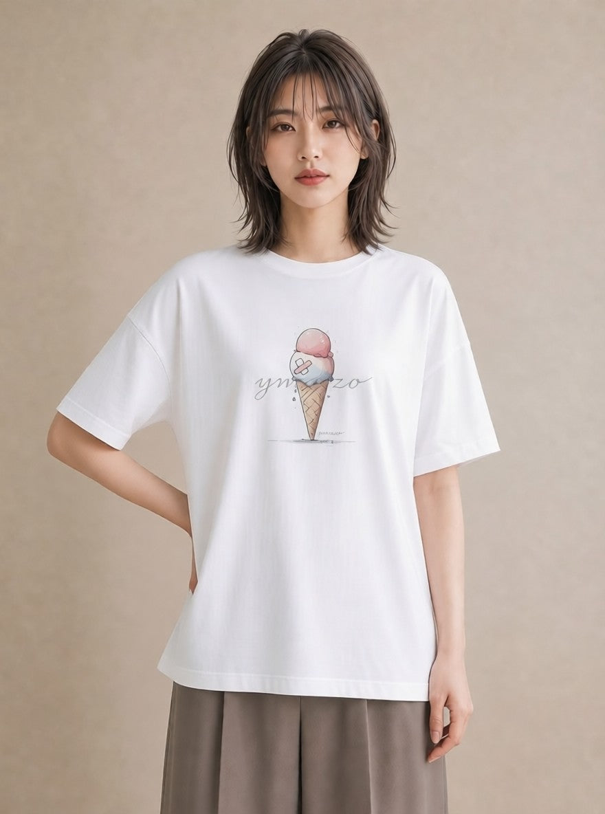 Tシャツ レディース ソフトクリーム 食べ物 フード イラスト こなれ感 ギフト 母の日 白T YMAZO