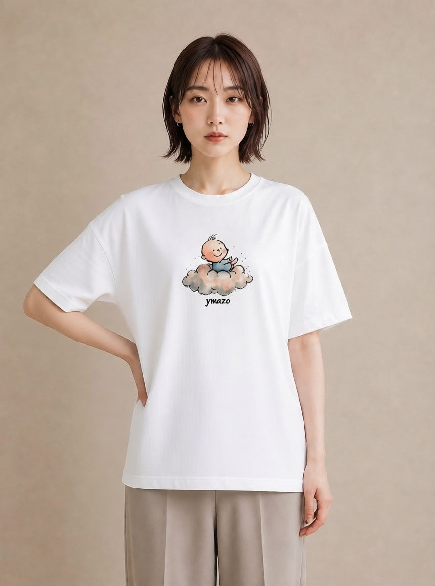 デザインTシャツ レディース 雲 星空 宇宙 イラスト 個性的 旅行用 海 白T YMAZO