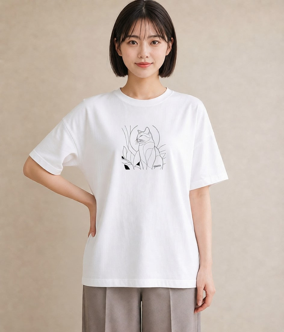プリントTシャツ レディース 猫 ねこ ネコ イラスト カフェコーデ 送別ギフト 通勤 白T YMAZO
