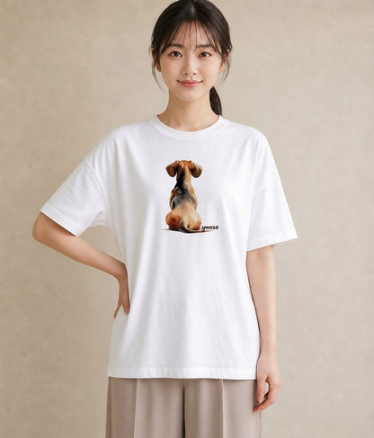 半袖Tシャツ レディース ミニチュアダックスフンド 犬 いぬ イラスト カジュアル ママ カフェ服 白T YMAZO