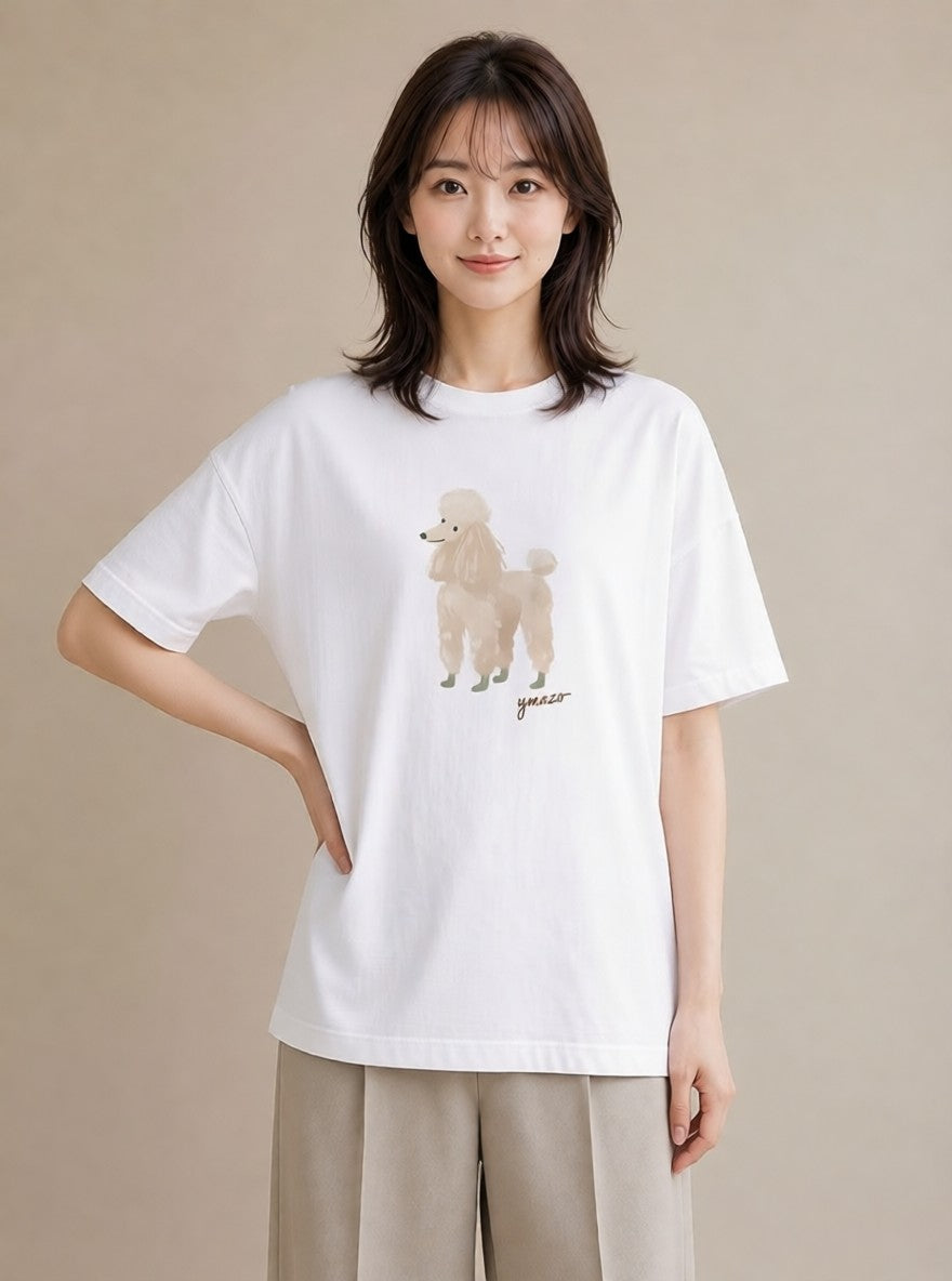 デザインTシャツ レディース トイプードル プードル 犬 いぬ イラスト 旅行コーデ 秋コーデ おしゃれギフト 白T YMAZO