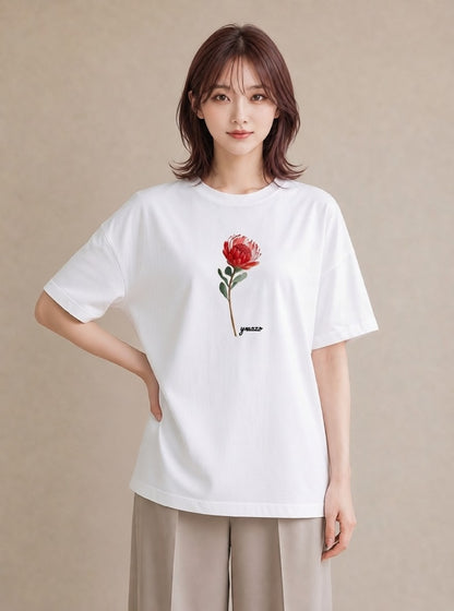 半袖Tシャツ レディース ポスト 野の花 レトロ ナチュラル アンティーク イラスト 上品 休日 ペアコーデ 白T YMAZO
