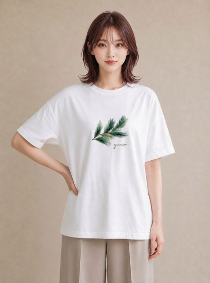 Tシャツ レディース 松ぼっくり 植物 ボタニカル イラスト 韓国風 親子 20代 白T YMAZO
