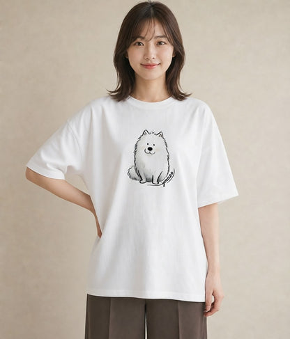 グラフィックTシャツ レディース サモエド 犬 いぬ イラスト カジュアル おしゃれギフト 社会人 白T YMAZO