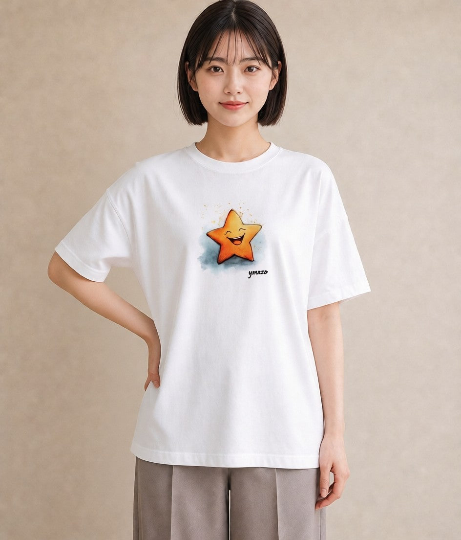 デザインTシャツ レディース スター 星空 宇宙 イラスト 帰省 ラフ 白T YMAZO