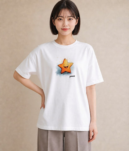 デザインTシャツ レディース スター 星空 宇宙 イラスト 帰省 ラフ 白T YMAZO