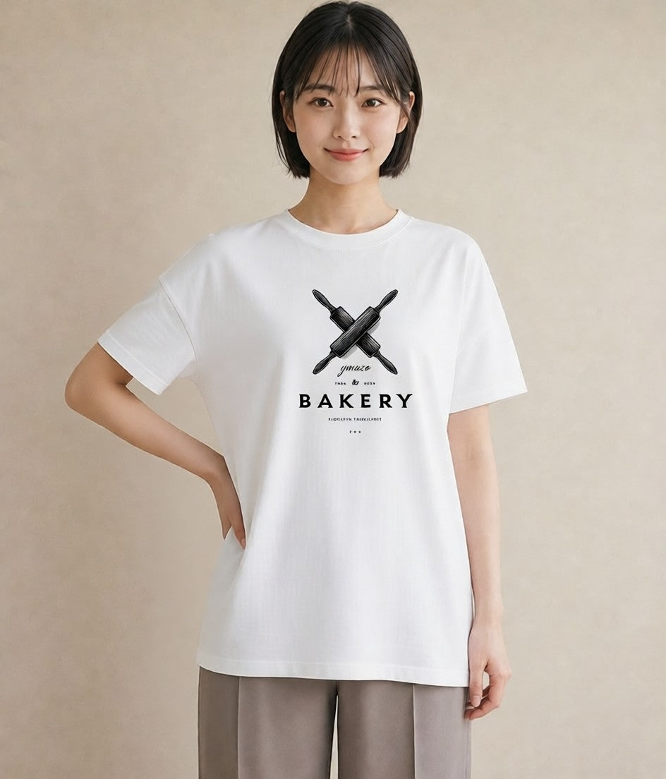 Tシャツ レディース パン ベーカリー イラスト ボタニカル レイヤード 友達ギフト 白T YMAZO