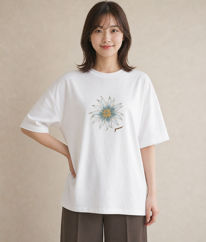 Tシャツ レディース デイジー 花 花柄 イラスト ラフカジュアル ギフト 母の日 白T YMAZO