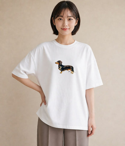 半袖Tシャツ レディース ミニチュアダックスフンド 犬 いぬ イラスト モード ルームウェア ギフト 白T YMAZO