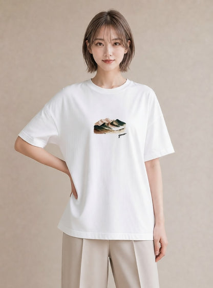 プリントTシャツ レディース 山 星空 宇宙 イラスト ポップ 母の日 ビーチ 白T YMAZO