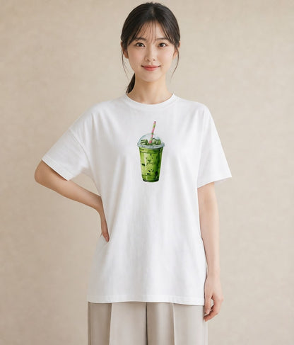 デザインTシャツ レディース 抹茶 食べ物 フード イラスト 抜け感 ラフ レイヤード 白T YMAZO