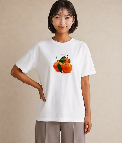 グラフィックTシャツ レディース みかん 食べ物 フード イラスト きれいめカジュアル 通勤 在宅 白T YMAZO