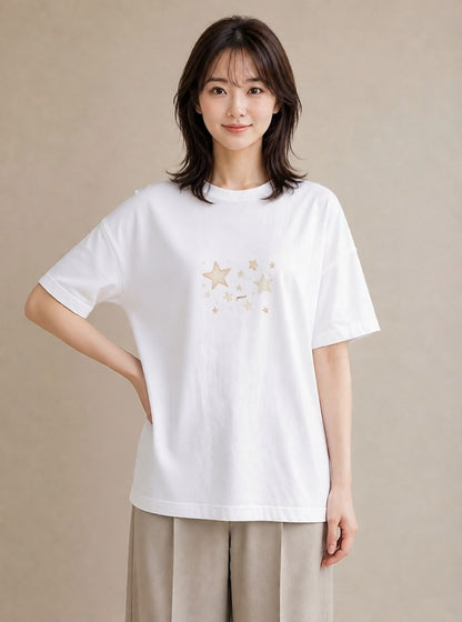 Tシャツ レディース 天秤座 星空 宇宙 イラスト モード ペアコーデ 秋コーデ 白T YMAZO