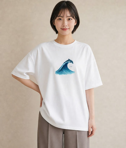 デザインTシャツ レディース 波 星空 宇宙 イラスト 淡色 カフェ巡り 女子会 白T YMAZO