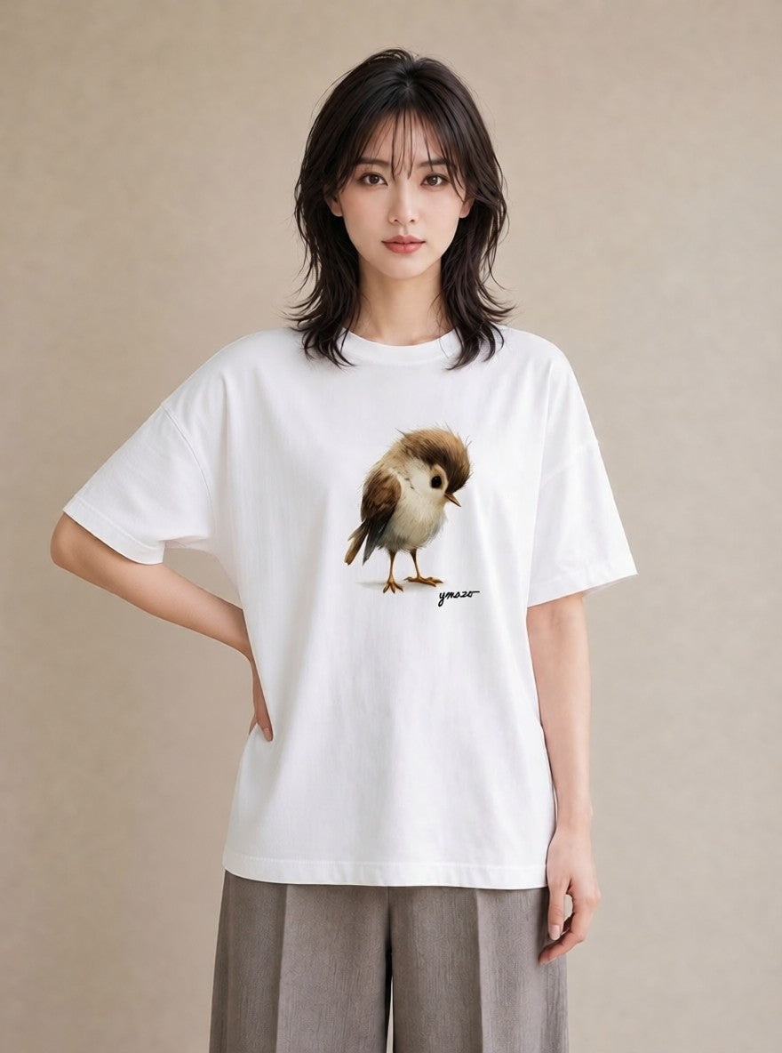 半袖Tシャツ レディース 文鳥 ペット 動物 イラスト 可愛い 旅行用 海 白T YMAZO