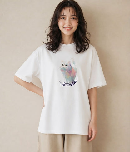デザインTシャツ レディース 三毛猫 みけねこ 三毛 猫 ねこ イラスト シンプル ペアコーデ 秋コーデ 白T YMAZO