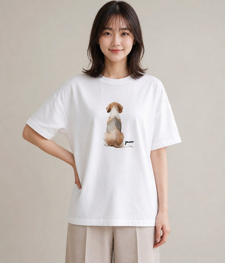 Tシャツ レディース ビーグル 犬 いぬ イラスト 手描き風 ミセス 春コーデ 白T YMAZO