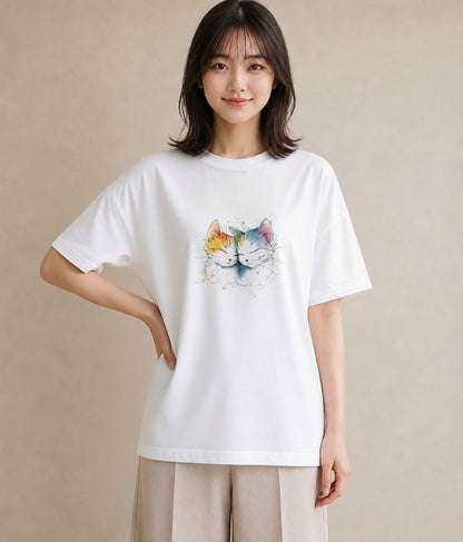 Tシャツ レディース 猫好き 猫 ねこ イラスト 友達ギフト 部屋着 白T YMAZO
