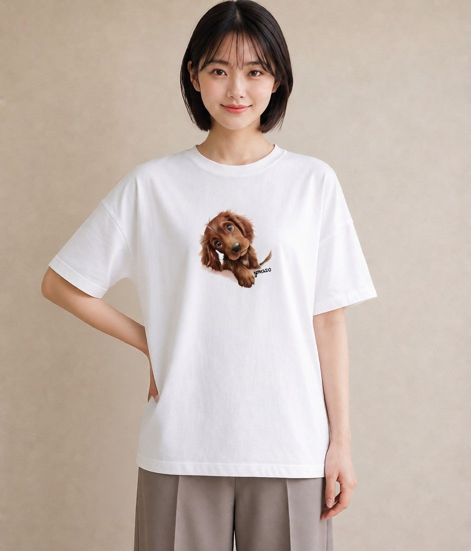 プリントTシャツ レディース 犬 いぬ イラスト 手描き風 誕生日プレゼント 綿100 白T YMAZO