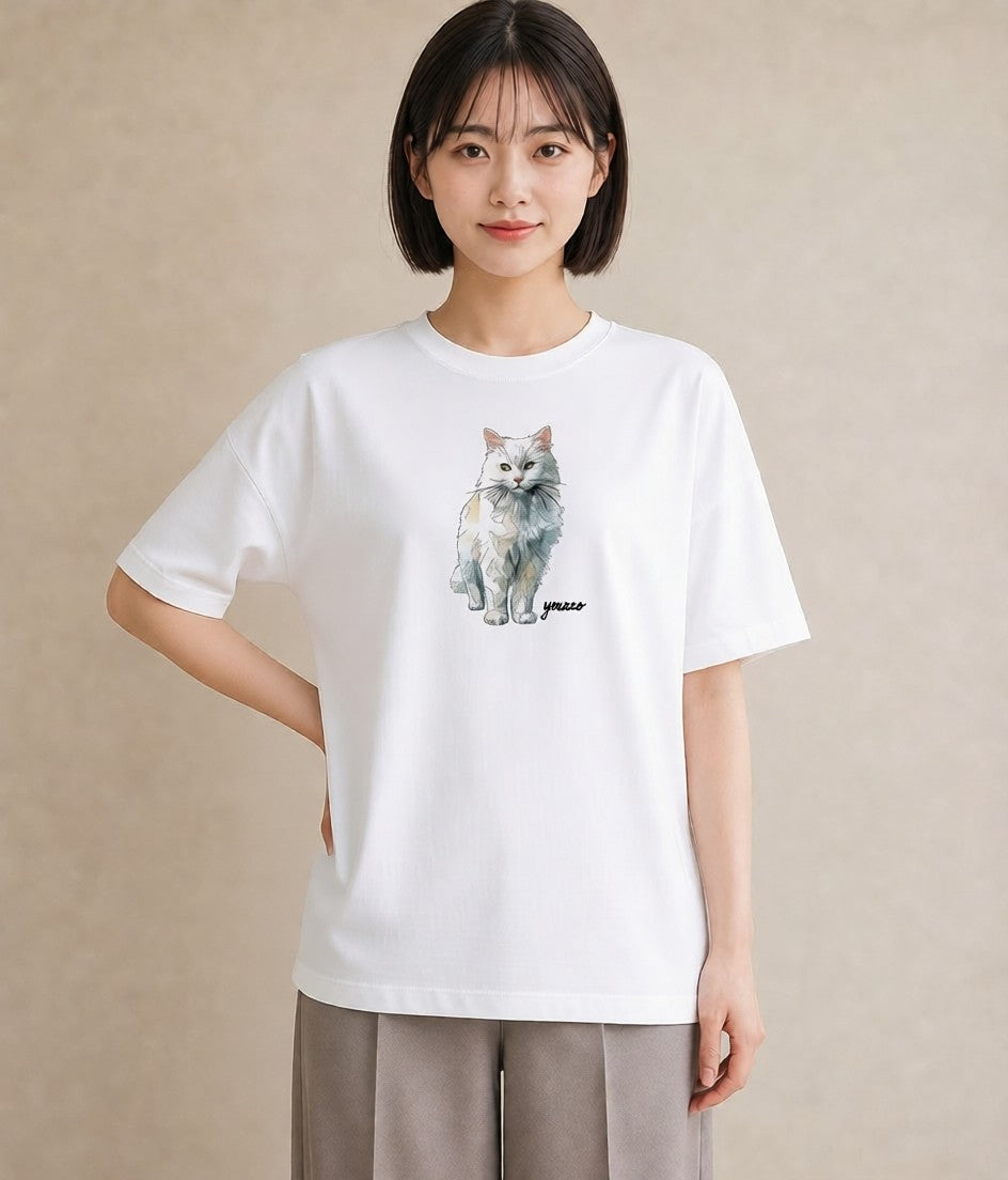 グラフィックTシャツ レディース 靴下猫 猫 ねこ イラスト お洒落 敬老の日 ホワイトデー 白T YMAZO