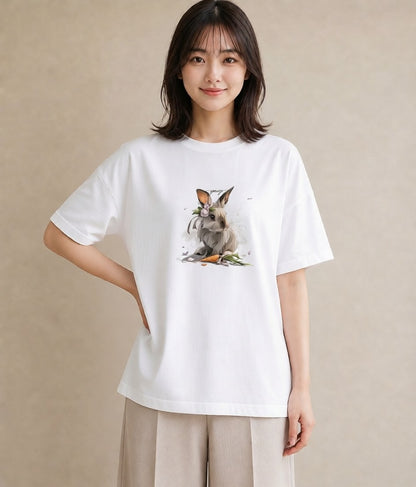 半袖Tシャツ レディース ネザーランドドワーフ ペット 動物 イラスト シンプル 友達ギフト 部屋着 白T YMAZO