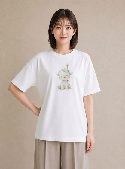 グラフィックTシャツ レディース 子犬 犬 いぬ イラスト きれいめカジュアル 自分用 ルームウェア 白T YMAZO