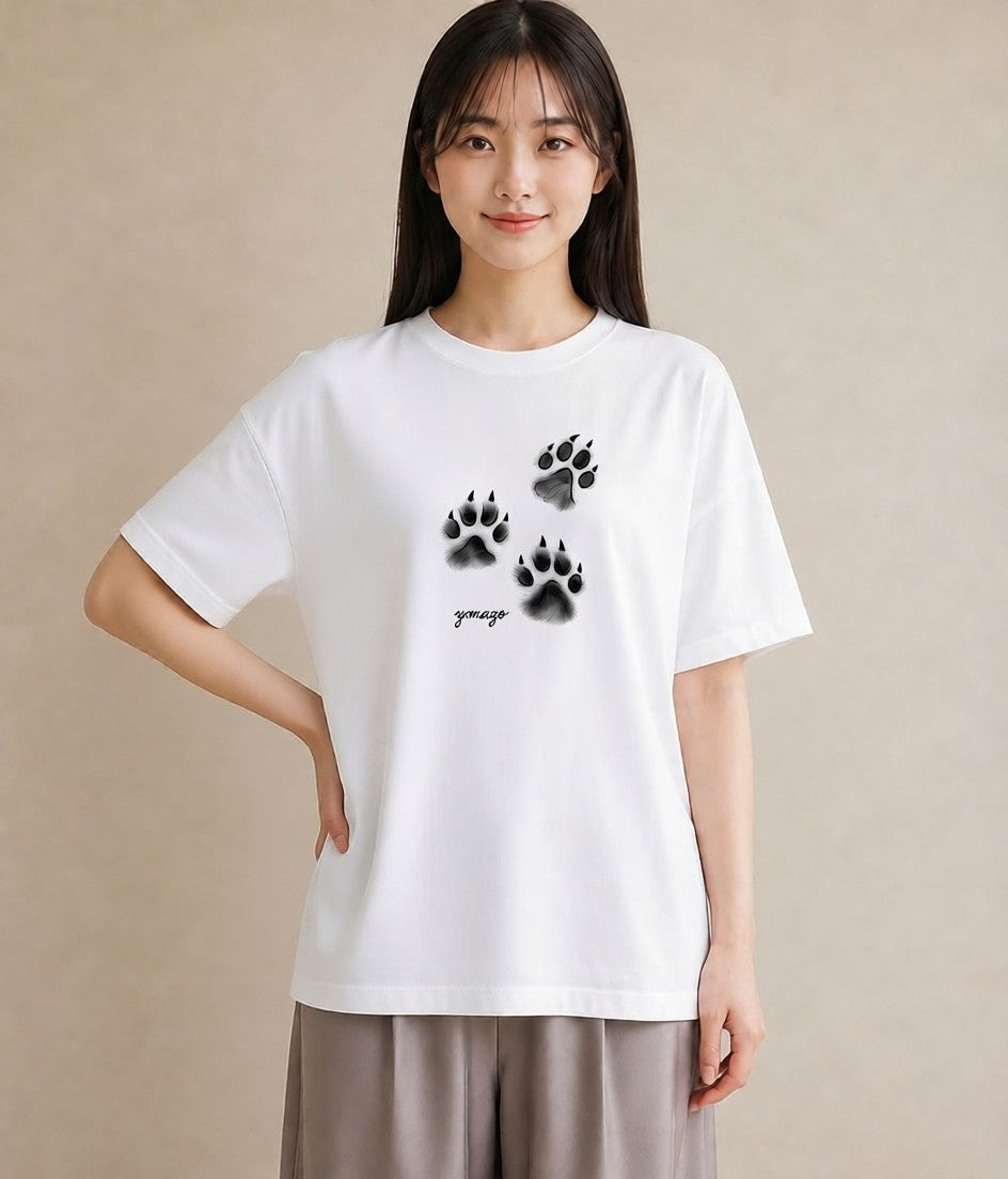 半袖Tシャツ レディース 肉球 猫 ねこ イラスト レトロ 秋コーデ おしゃれギフト 白T YMAZO
