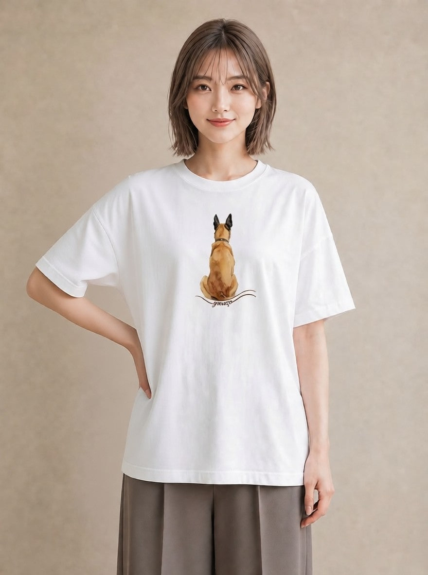 Tシャツ レディース ジャーマンシェパード 犬 いぬ イラスト 線画 デート 帰省 白T YMAZO