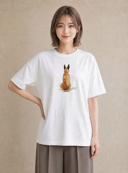 Tシャツ レディース ジャーマンシェパード 犬 いぬ イラスト 線画 デート 帰省 白T YMAZO