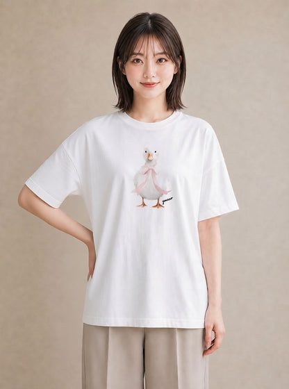 半袖Tシャツ レディース 白文鳥 ペット 動物 イラスト カフェコーデ ホワイトデー 春服 白T YMAZO