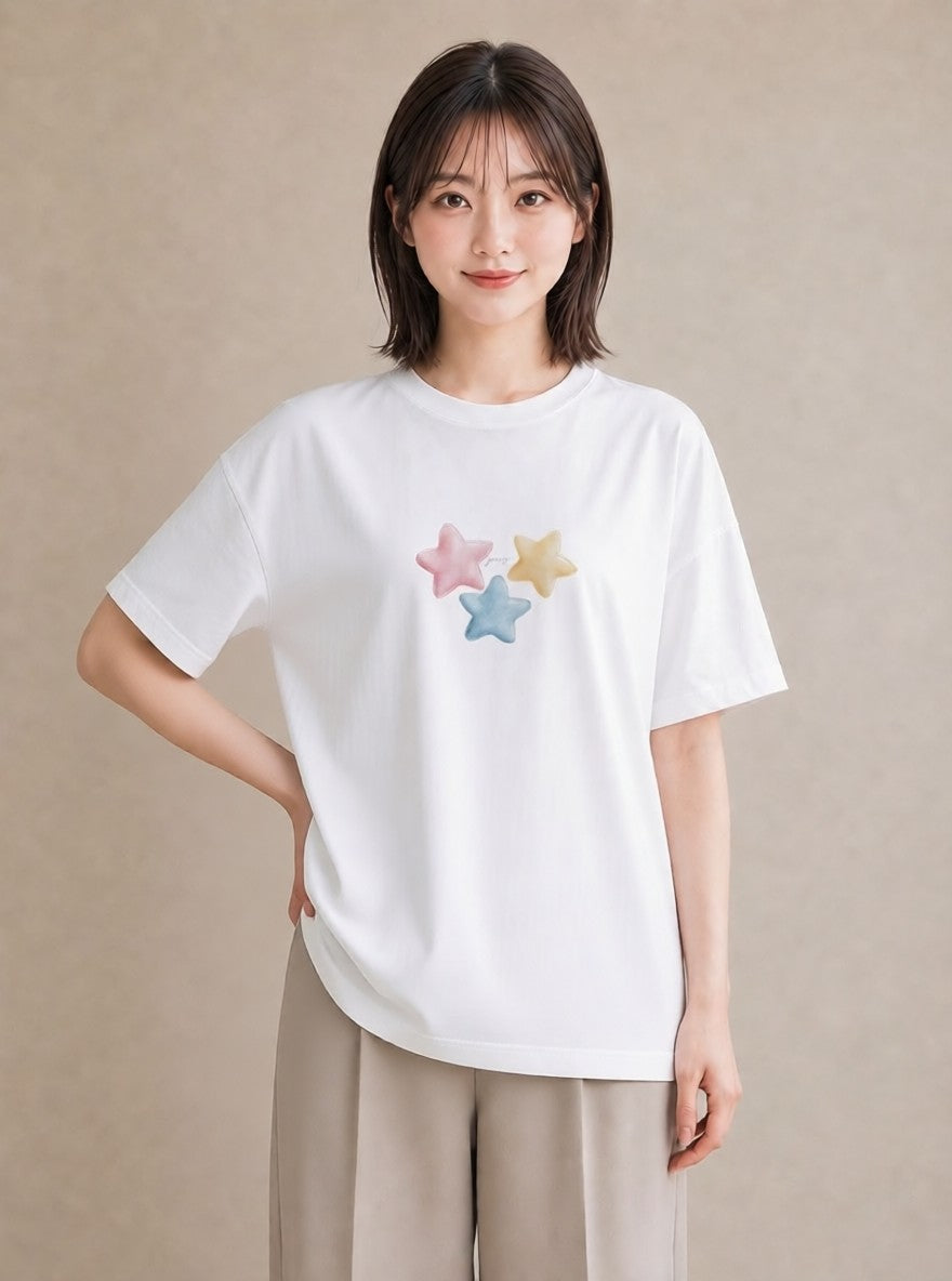 プリントTシャツ レディース 星空 宇宙 イラスト ニュアンス 敬老の日 ホワイトデー 白T YMAZO