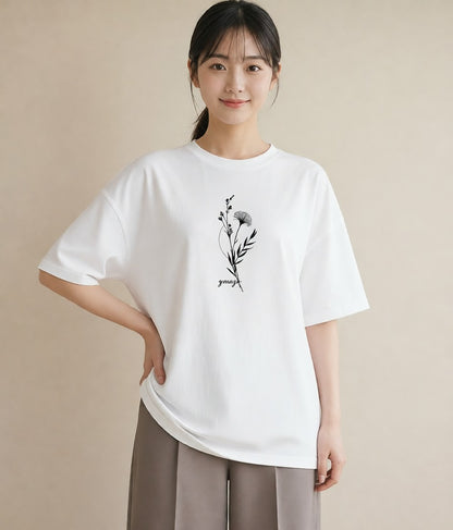 Tシャツ レディース 小花 花 フラワー イラスト カジュアル 女性 旅行用 白T YMAZO