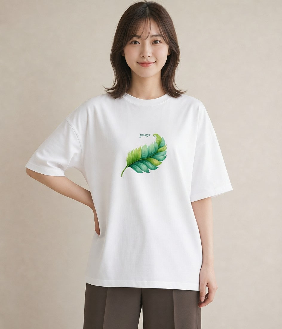 Tシャツ レディース 新緑 植物 ボタニカル イラスト アート風 春コーデ 姉妹 白T YMAZO