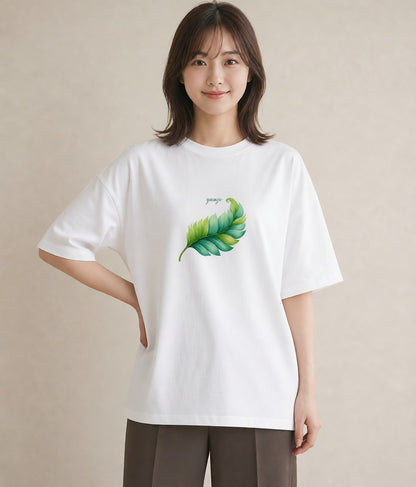 Tシャツ レディース 新緑 植物 ボタニカル イラスト アート風 春コーデ 姉妹 白T YMAZO