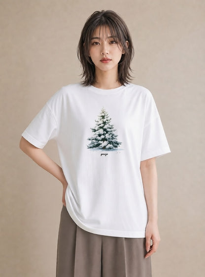 Tシャツ レディース 雪 星空 宇宙 イラスト 個性的 デイリーウェア 休日 白T YMAZO