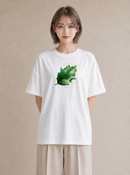 半袖Tシャツ レディース 葉っぱ 植物 ボタニカル イラスト ヴィンテージ風 通学 誕生日プレゼント 白T YMAZO